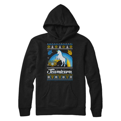 Funny Ugly Hanukkah Sweater Unicorn Jewnicorn-T-Shirt & Sweatshirt-Pullover Hoodie-Black