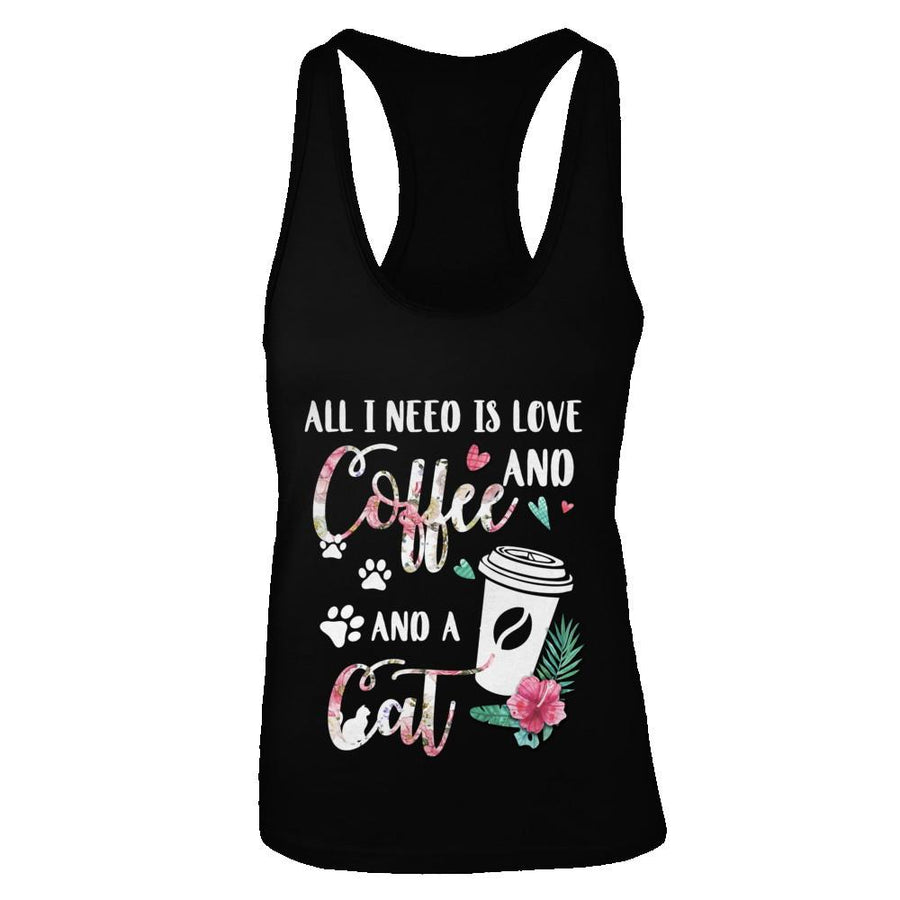 All I Need Is Love And Coffee And A Cat-T-Shirt & Tank Top-Women's Ideal Racerback Tank-Black