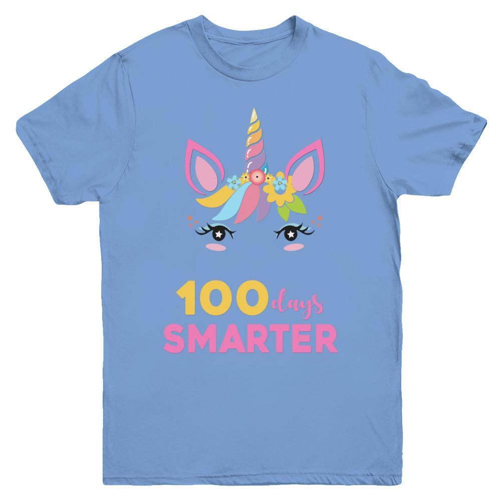 100 Days Smarter Of School Unicorn Girl Gifts Youth-Youth Shirt-Youth T-Shirt-Carolina Blue