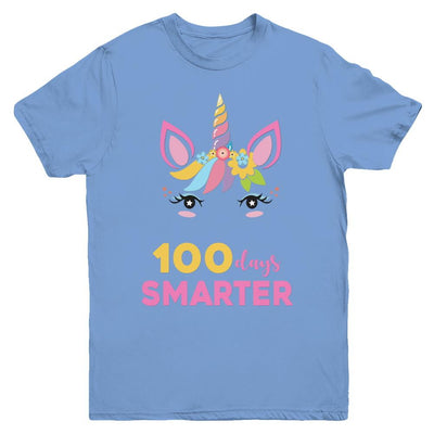 100 Days Smarter Of School Unicorn Girl Gifts Youth-Youth Shirt-Youth T-Shirt-Carolina Blue