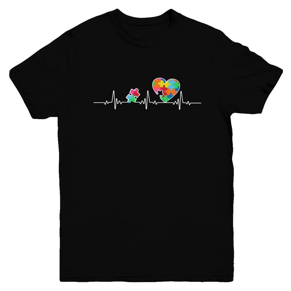 Autism Puzzle Heartbeat Autism Awareness Youth-Youth Shirt-