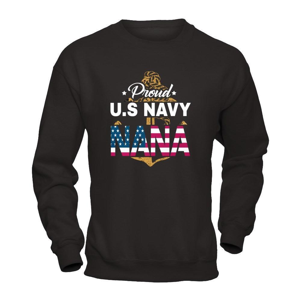 Proud US Navy Nana-T-Shirt & Hoodie-Crewneck Sweatshirt-Black