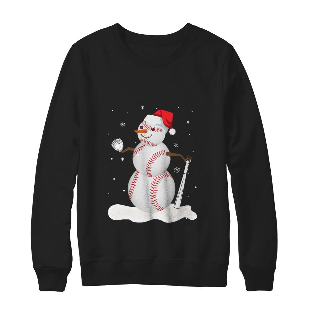 Christmas Baseball Snowman Christmas-T-Shirt & Sweatshirt-Crewneck Sweatshirt-Black