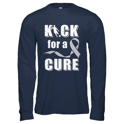 Kick For A Cure Soccer Gray Brain Cancer Diabetes Awareness-T-Shirt & Hoodie-Long Sleeve T-Shirt-Navy