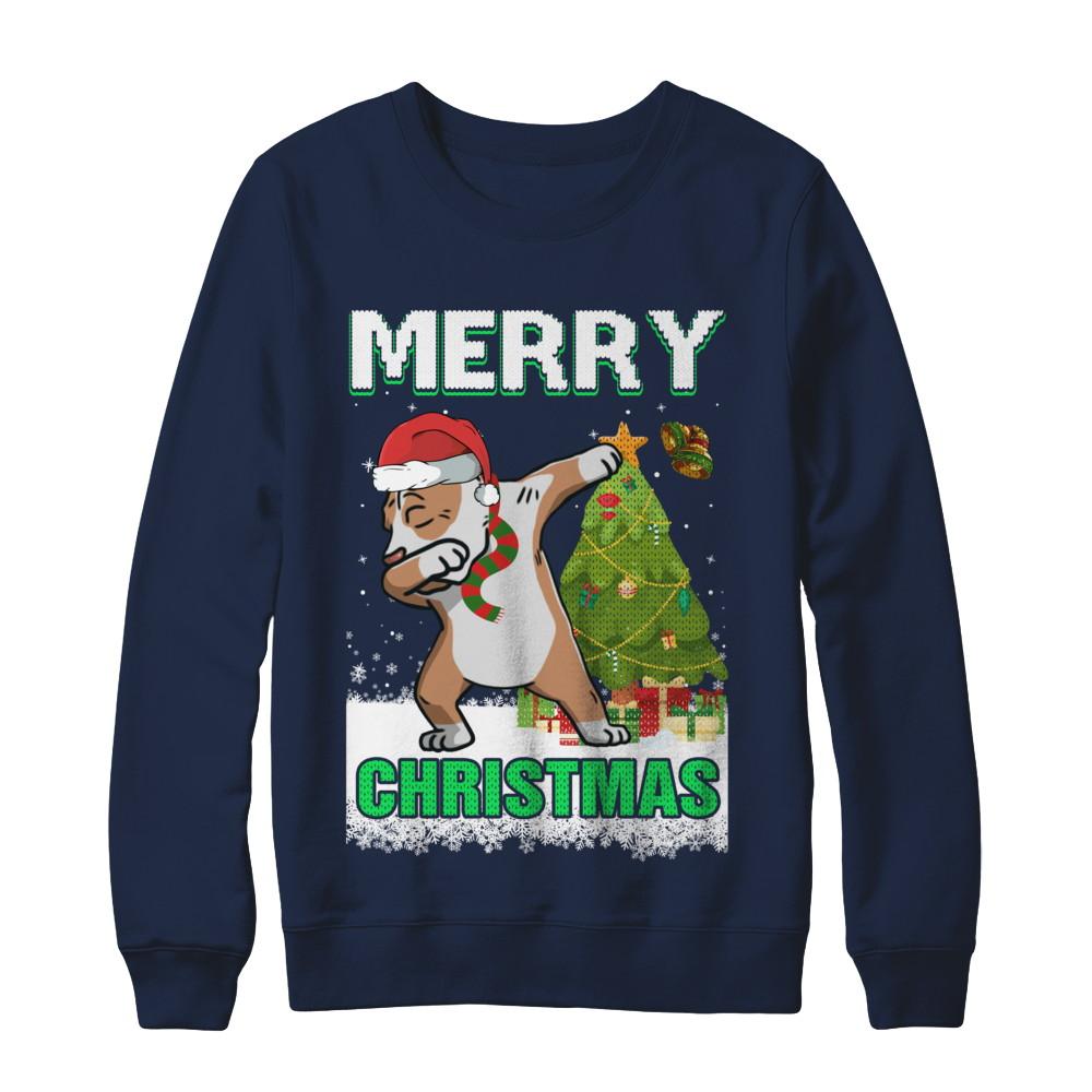 Cute Pit bull Claus Merry Christmas Ugly Sweater-T-Shirt & Sweatshirt-Crewneck Sweatshirt-Navy