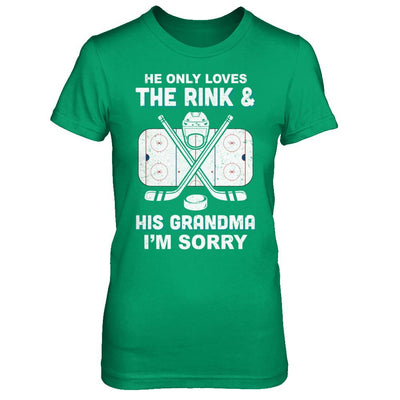 He Only Loves The Rink And His Grandma Funny Grandma Hockey-T-Shirt & Hoodie-Women's T-Shirt-Irish Green
