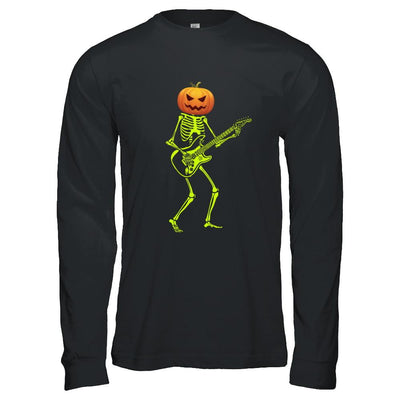 Pumpkin Skeleton Play Guitar Luminous Costume Halloween-T-Shirt & Hoodie-Long Sleeve T-Shirt-Black