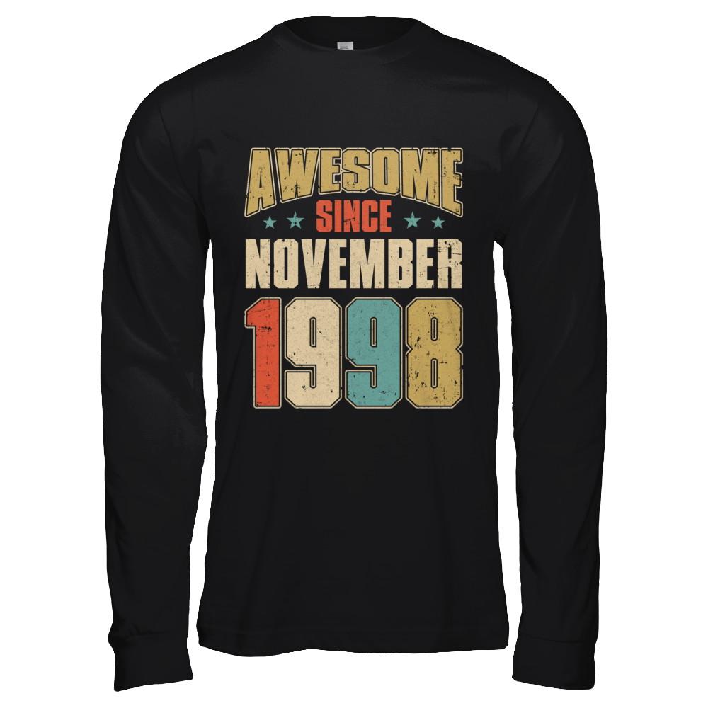 Vintage Retro Awesome Since November 1998 23th Birthday-T-Shirt & Hoodie-Long Sleeve T-Shirt-Black