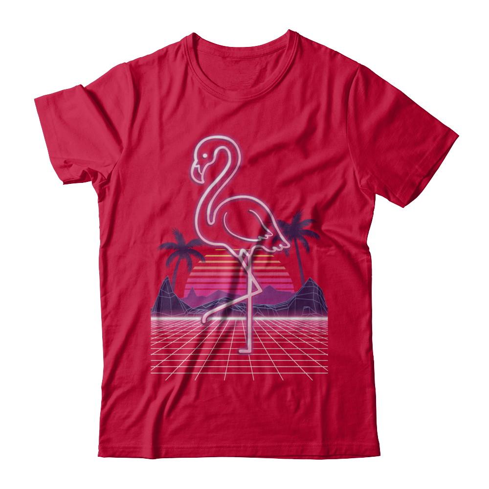 80s Retro Neon Sign Pink Flamingo Bird-T-Shirt & Hoodie-Classic T-Shirt-Red