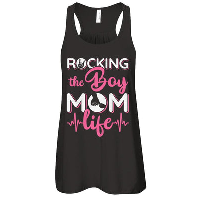 Rocking The Boy Mom Life-T-Shirt & Tank Top-Women's Flowy Racerback Tank-Black