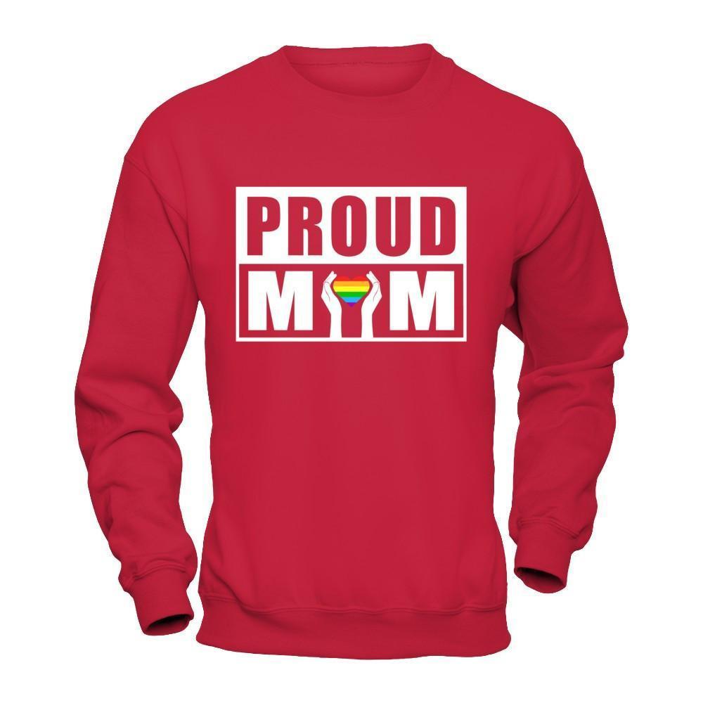Proud Mom Lgbt Gay Lesbian Pride-T-Shirt & Hoodie-Crewneck Sweatshirt-Red