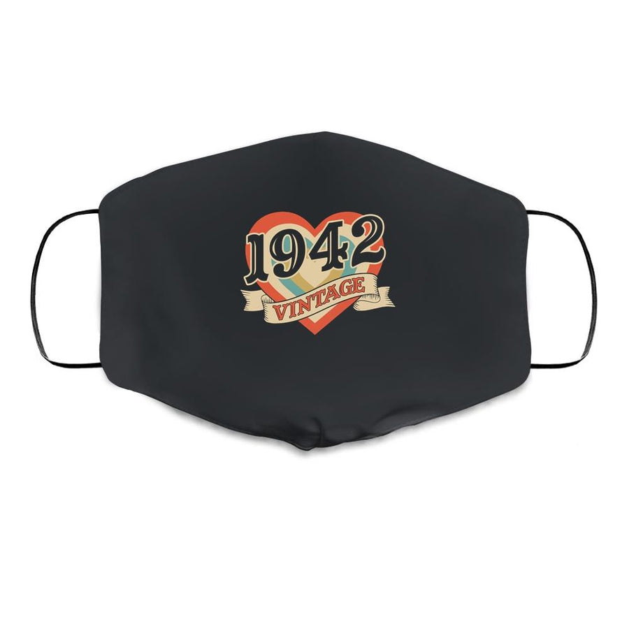 79th Birthday Gifts Classic Retro Heart Vintage 1942 Cloth Face Mask-Cloth Face Mask-Cloth Face Mask-Black