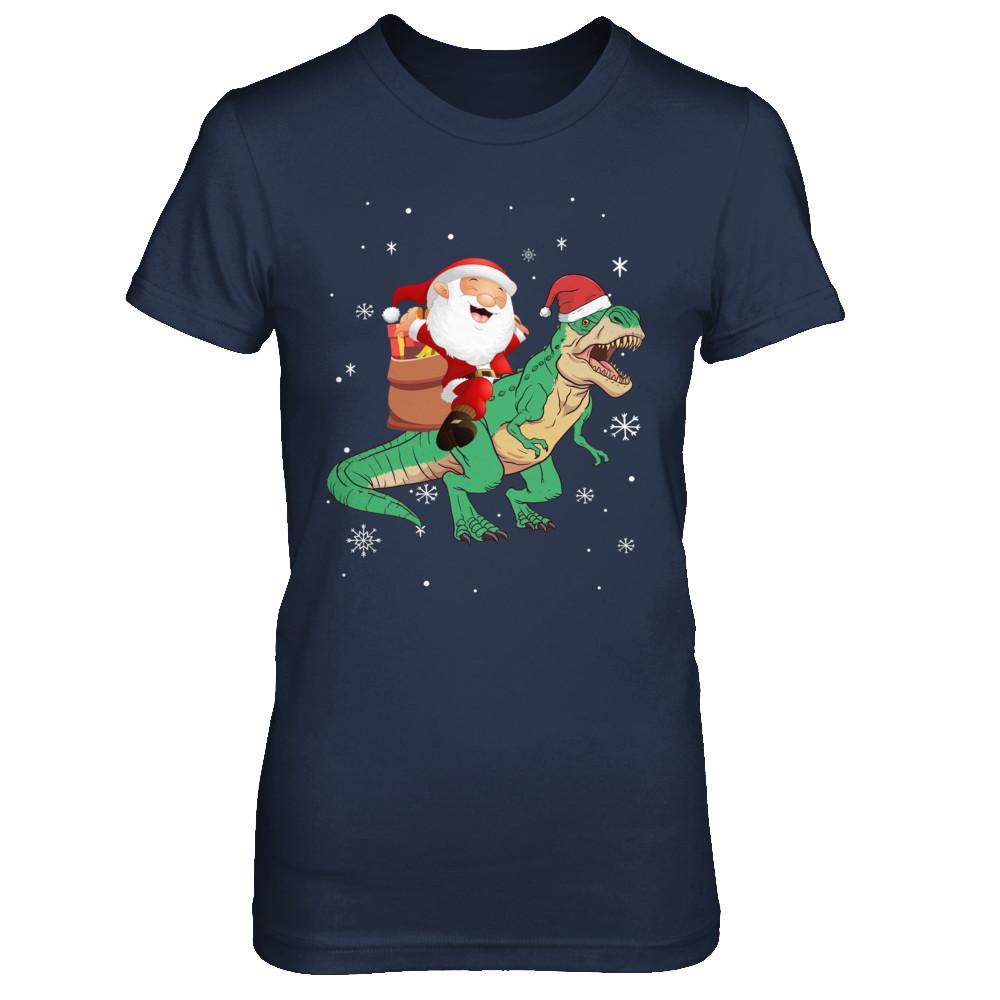 Christmas Santa Kids Dinosaur T-Rex For Boys Kids-T-Shirt & Hoodie-Women's T-Shirt-Navy