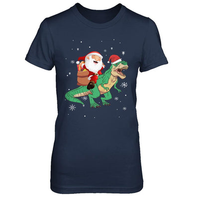 Christmas Santa Kids Dinosaur T-Rex For Boys Kids-T-Shirt & Hoodie-Women's T-Shirt-Navy