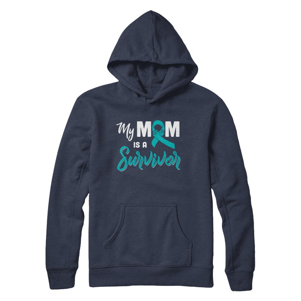 My Mom Is A Survivor Ovarian Son Daughter Support-T-Shirt & Hoodie-Pullover Hoodie-Navy