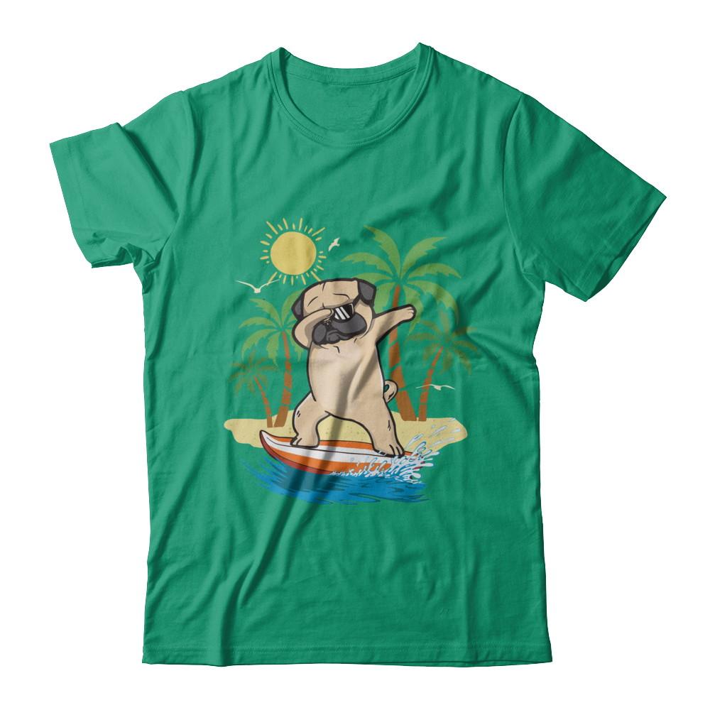 Summer Vacation Dabbing Pug Surfing Surfboard Gift-T-Shirt & Hoodie-Classic T-Shirt-Kelly Green