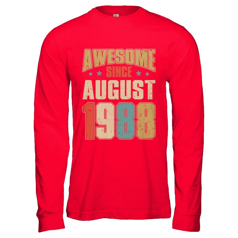 Vintage Retro Awesome Since August 1988 33th Birthday-T-Shirt & Hoodie-Long Sleeve T-Shirt-Red