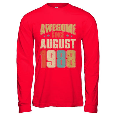 Vintage Retro Awesome Since August 1988 33th Birthday-T-Shirt & Hoodie-Long Sleeve T-Shirt-Red