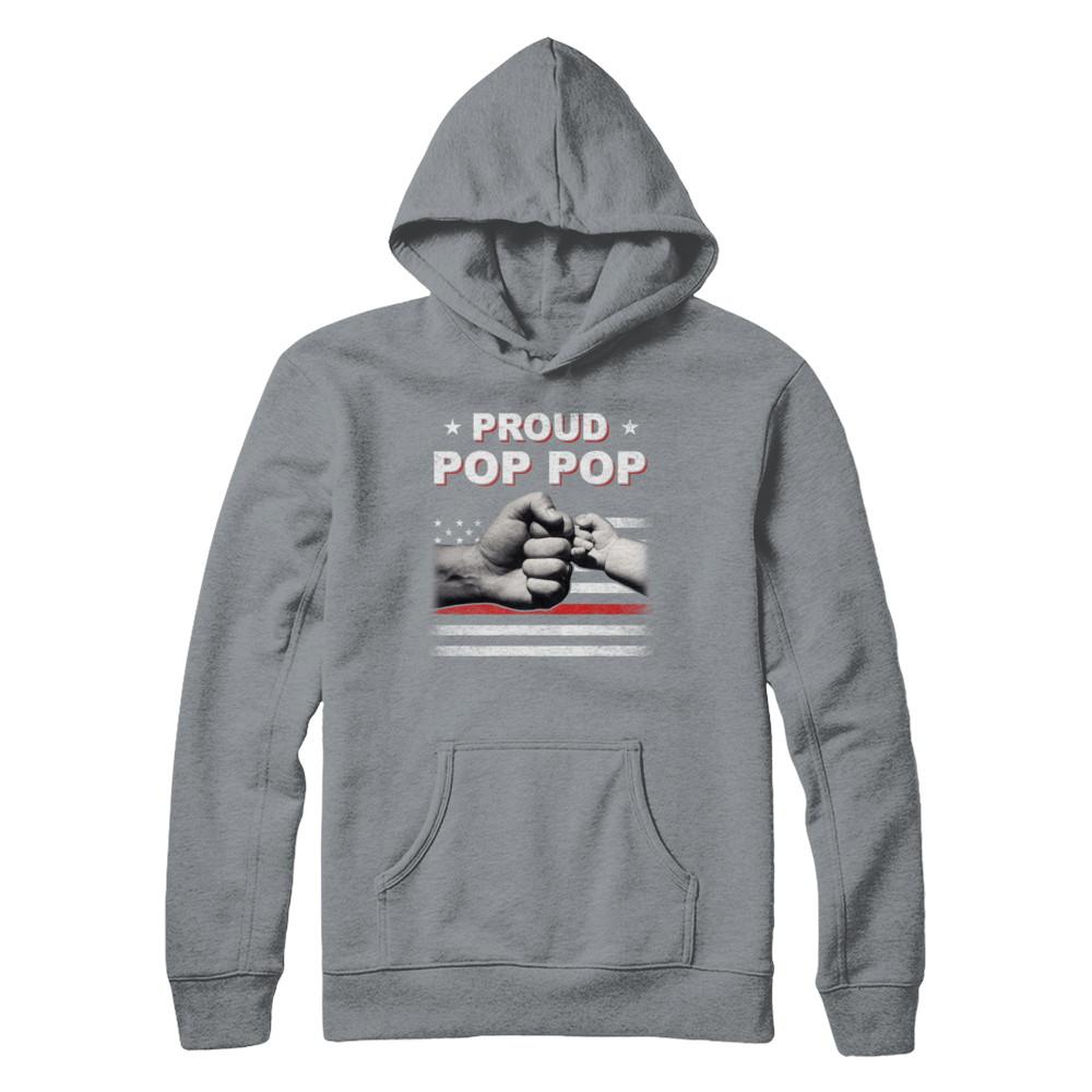Proud Pop Pop Fireman Firefighter Thin Red Line Flag Fathers Day-T-Shirt & Hoodie-Pullover Hoodie-Light Steel