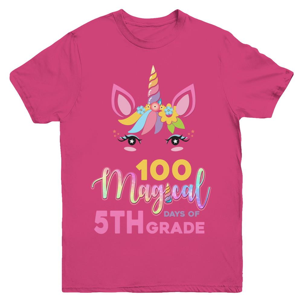 100 Magical Days Of 5Th Grade School Unicorn Girl Gift Youth-Youth Shirt-Youth T-Shirt-Heliconia