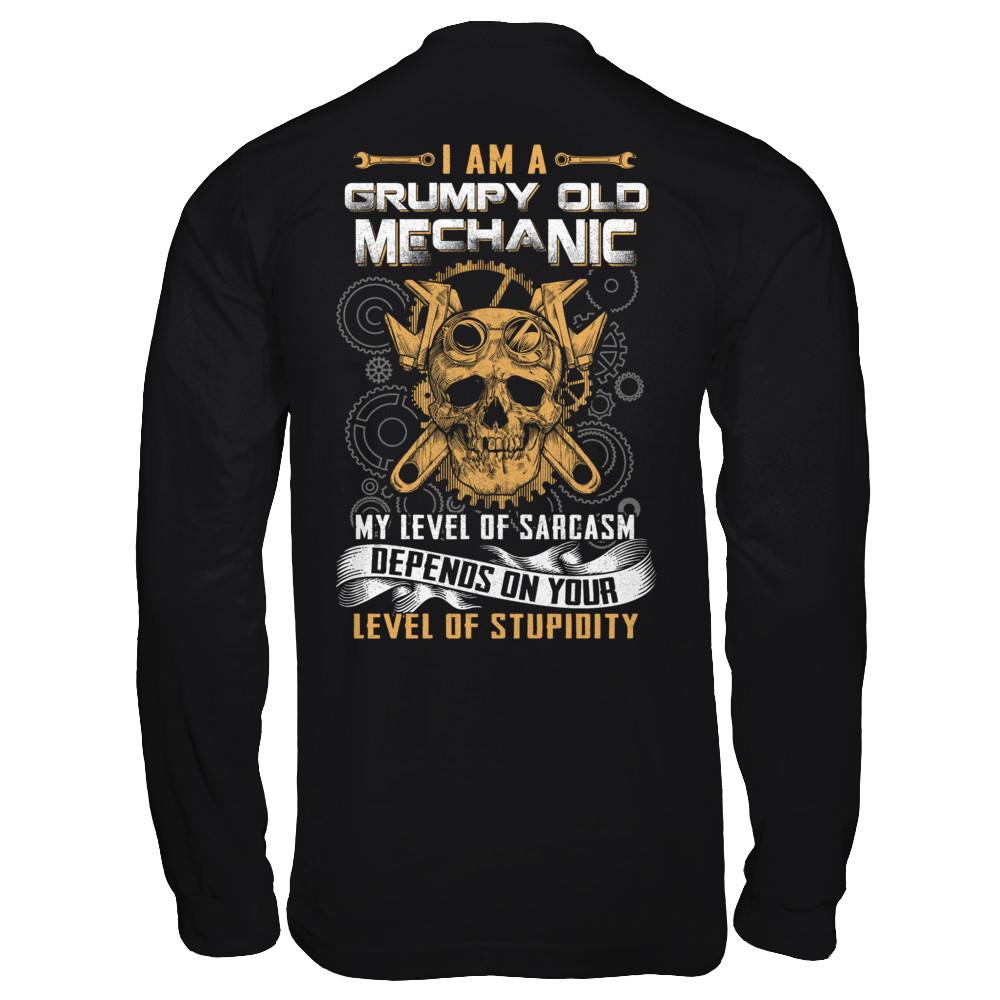 I'm A Grumpy Old Mechanic My Level Of Sarcasm-T-Shirt & Hoodie-Long Sleeve T-Shirt-Black