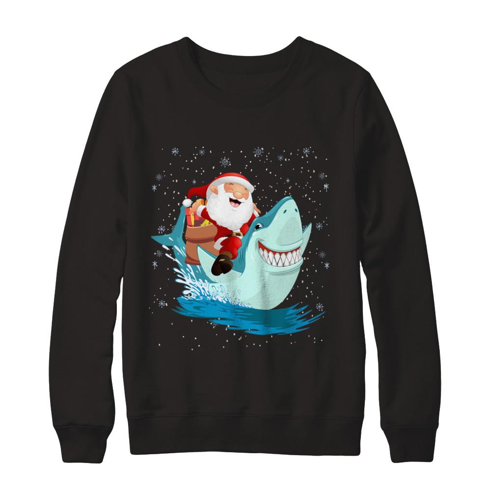 Santa Claus Riding Shark Christmas Xmas Gift-T-Shirt & Sweatshirt-Crewneck Sweatshirt-Black