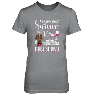 A Woman Can't Survive On Wine Alone Dachshund Dog-T-Shirt & Tank Top-Women's T-Shirt-Sport Grey