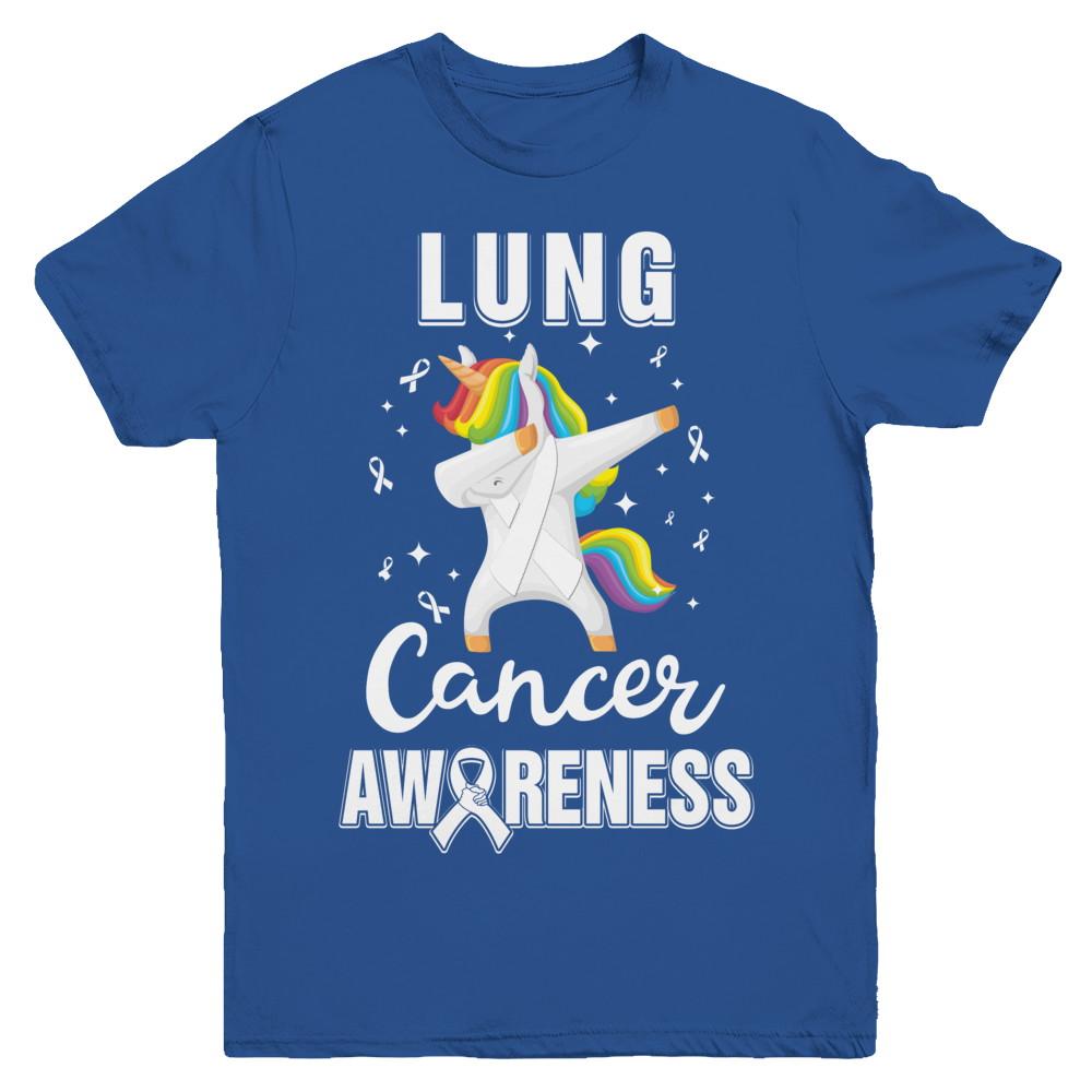 Inspirational Lung Cancer Awareness Unicorn Support Youth-Youth Shirt-Youth T-Shirt-Royal