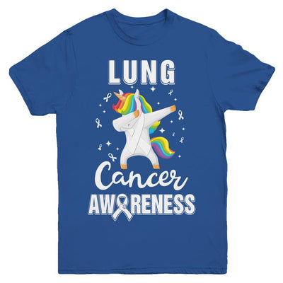 Inspirational Lung Cancer Awareness Unicorn Support Youth-Youth Shirt-Youth T-Shirt-Royal
