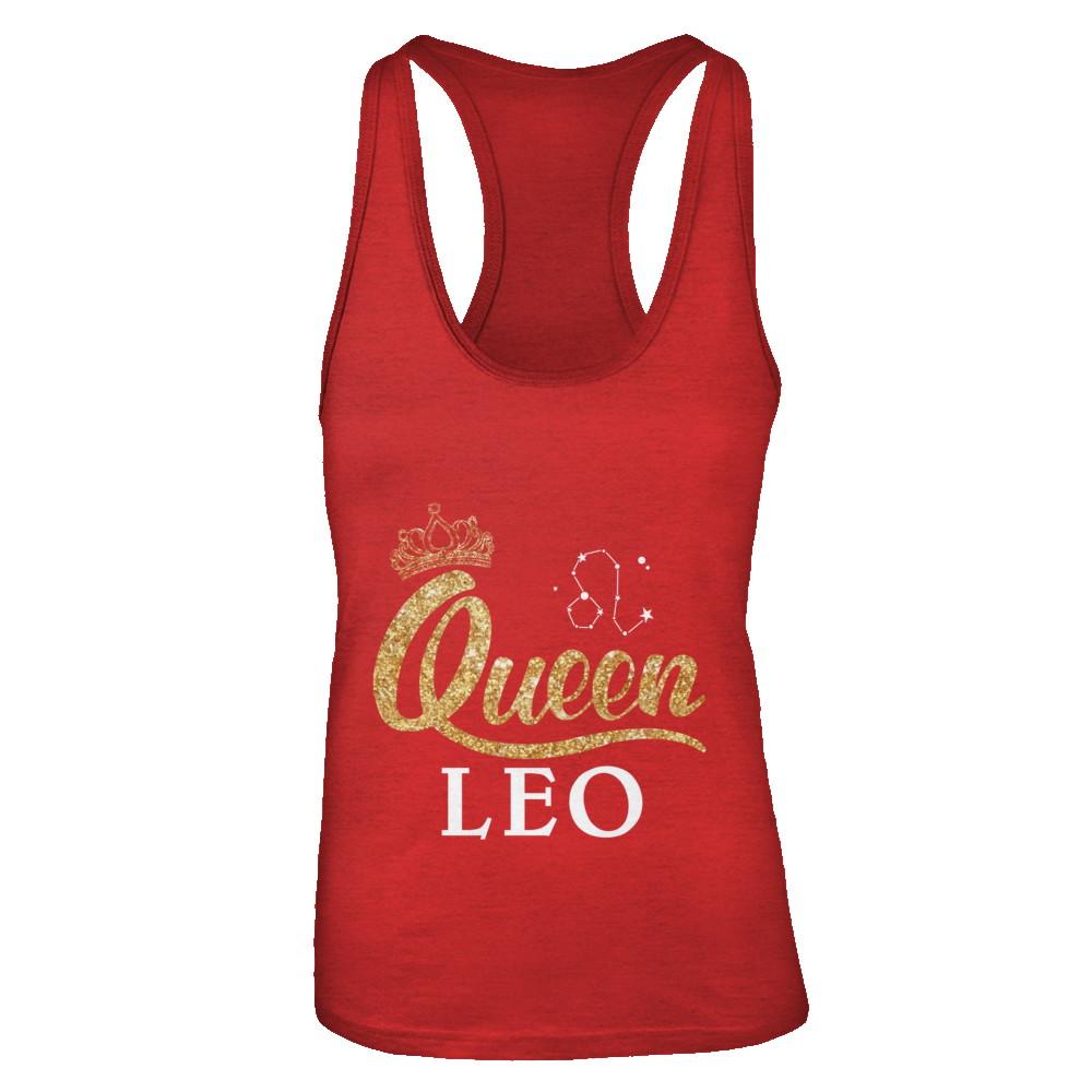 Queen Leo Zodiac July August Birthday Gift-T-Shirt & Tank Top-Women's Ideal Racerback Tank-Red
