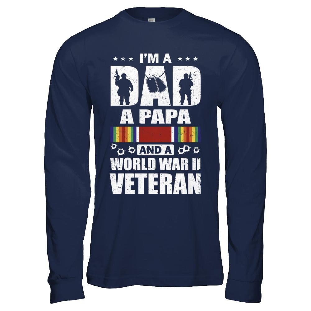 A Dad A Papa And A World War II Veteran Fathers Day-T-Shirt & Hoodie-Long Sleeve T-Shirt-Navy