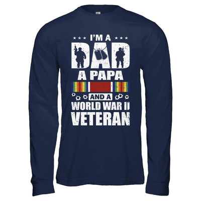A Dad A Papa And A World War II Veteran Fathers Day-T-Shirt & Hoodie-Long Sleeve T-Shirt-Navy
