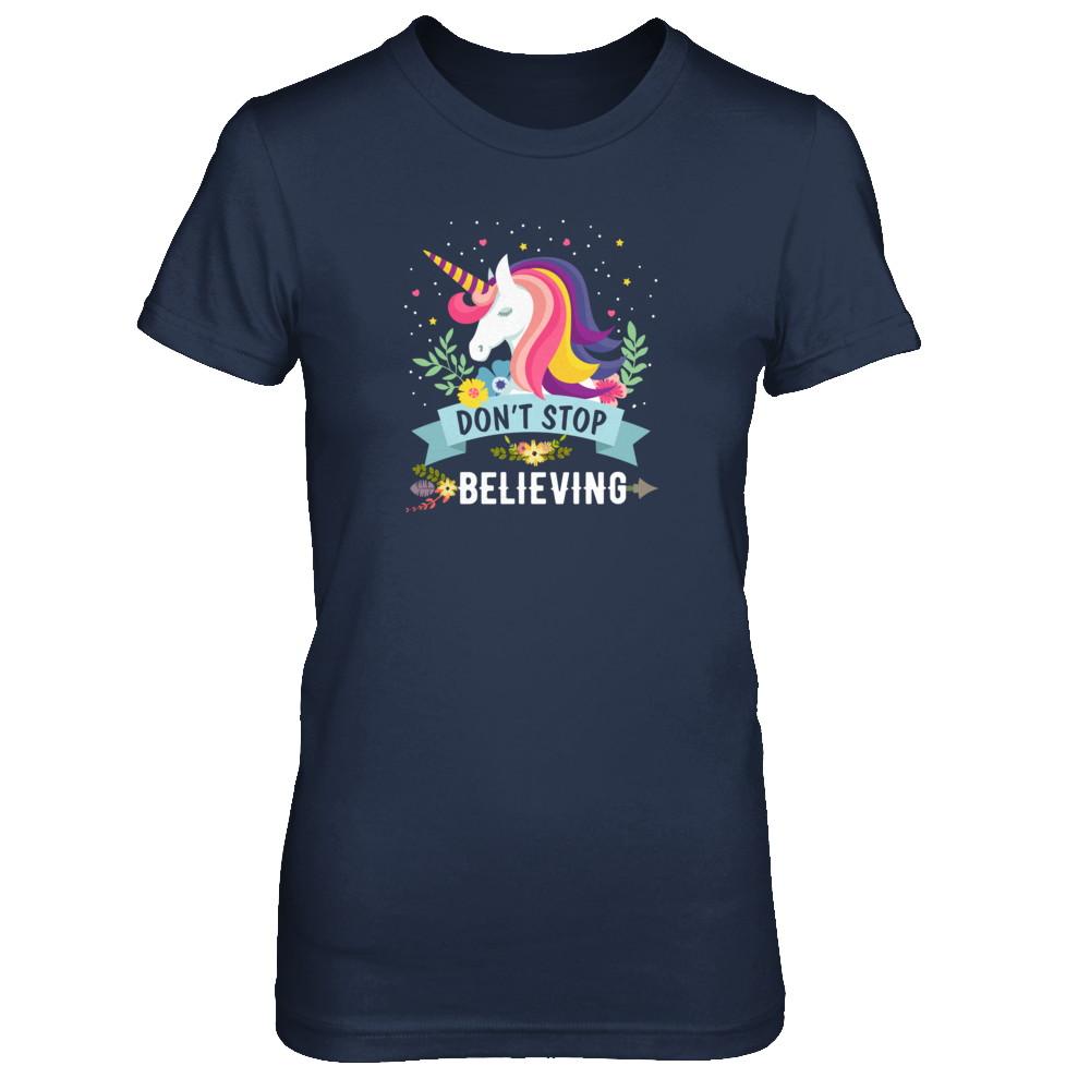 Unicorn Don't Stop Believing-T-Shirt & Tank Top-Women's T-Shirt-Navy