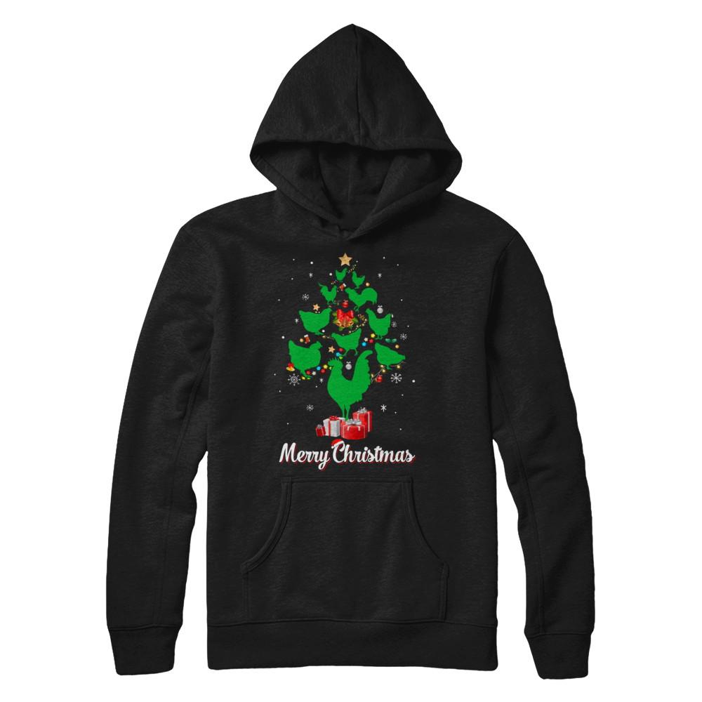 Funny Chicken Merry Christmas Tree Ugly Sweater-T-Shirt & Sweatshirt-Pullover Hoodie-Black