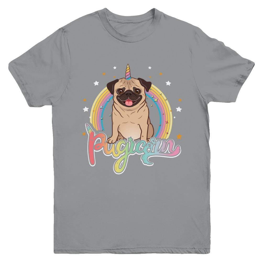 Rainbow Pugicorn Pug Unicorn For Kids Youth-Youth Shirt-Youth T-Shirt-Sport Grey
