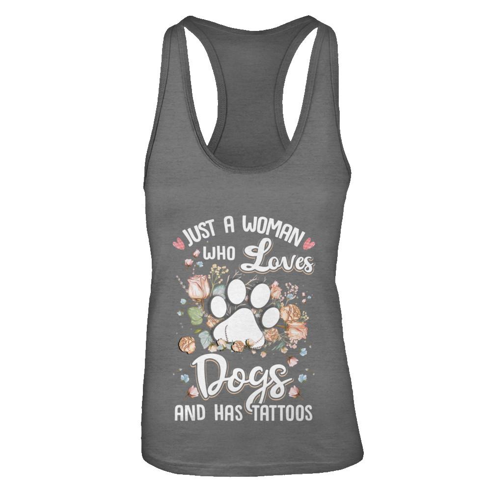 Just A Woman Who Loves Dogs And Have Tattoos-T-Shirt & Tank Top-Women's Ideal Racerback Tank-Dark Grey