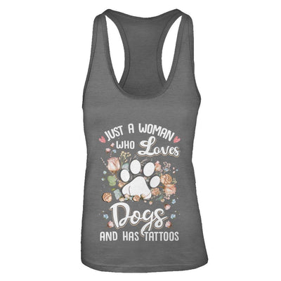 Just A Woman Who Loves Dogs And Have Tattoos-T-Shirt & Tank Top-Women's Ideal Racerback Tank-Dark Grey