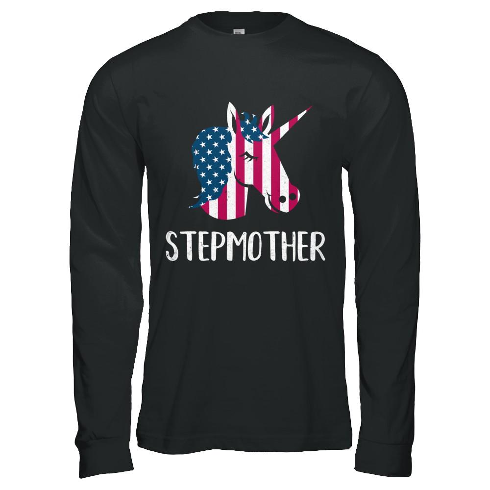 Patriotic Stepmother Unicorn Americorn 4Th Of July-T-Shirt & Hoodie-Long Sleeve T-Shirt-Black