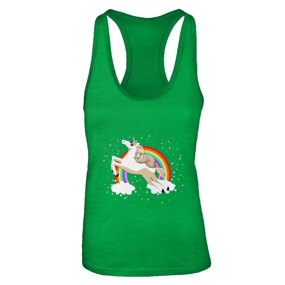 Funny Sloth Riding Unicorn Lover-T-Shirt & Tank Top-Women's Ideal Racerback Tank-Kelly Green
