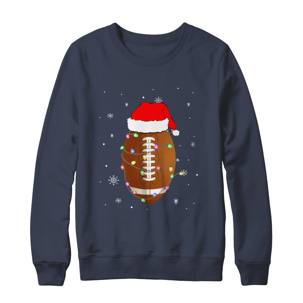 Santa Hat Football Christmas Gifts-T-Shirt & Sweatshirt-Crewneck Sweatshirt-Navy
