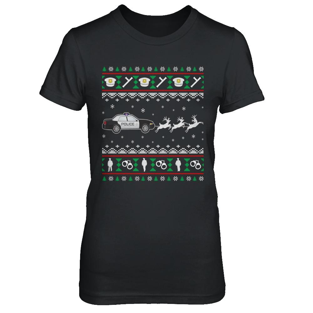 Merry Christmas Police Officer Ugly Sweater Gift-T-Shirt & Sweatshirt-Women's T-Shirt-Black