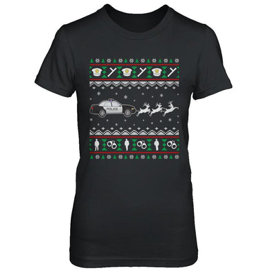 Merry Christmas Police Officer Ugly Sweater Gift-T-Shirt & Sweatshirt-Women's T-Shirt-Black