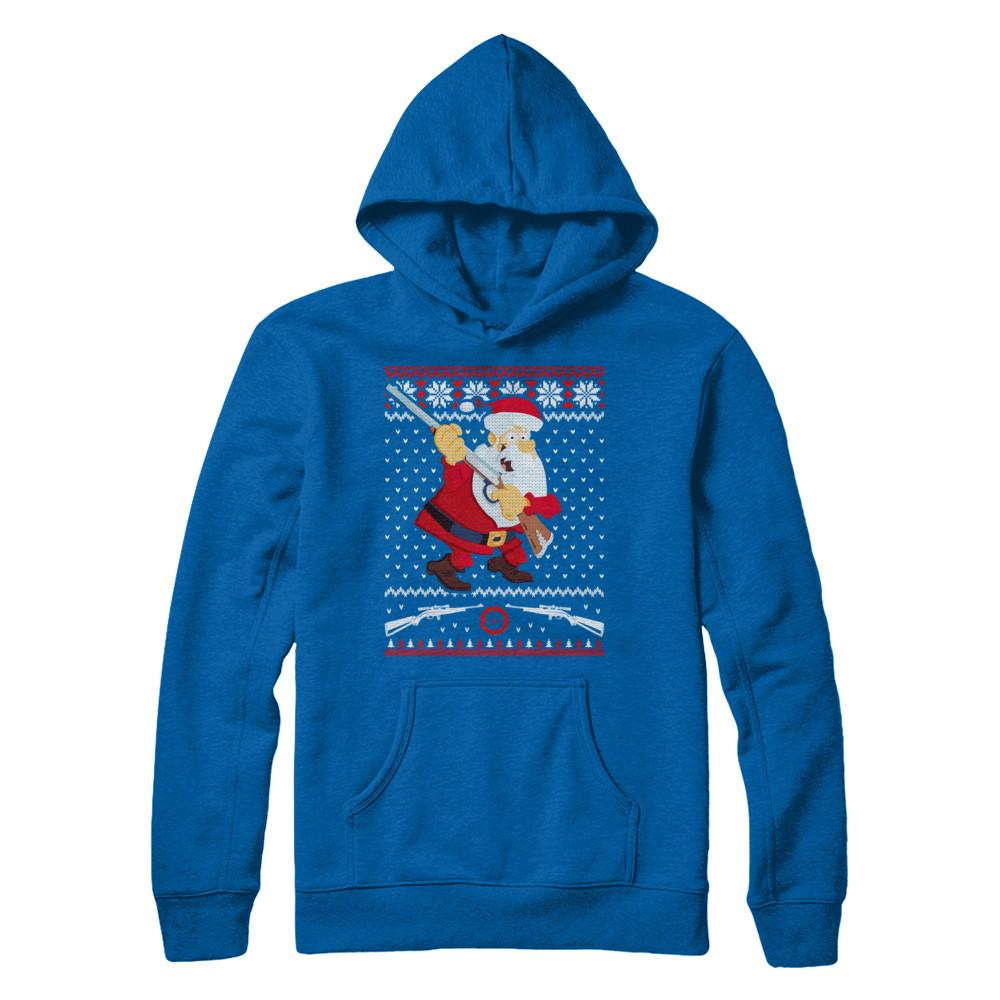 Santa Gun Hunting Ugly Christmas Sweater Funny-T-Shirt & Sweatshirt-Pullover Hoodie-Royal