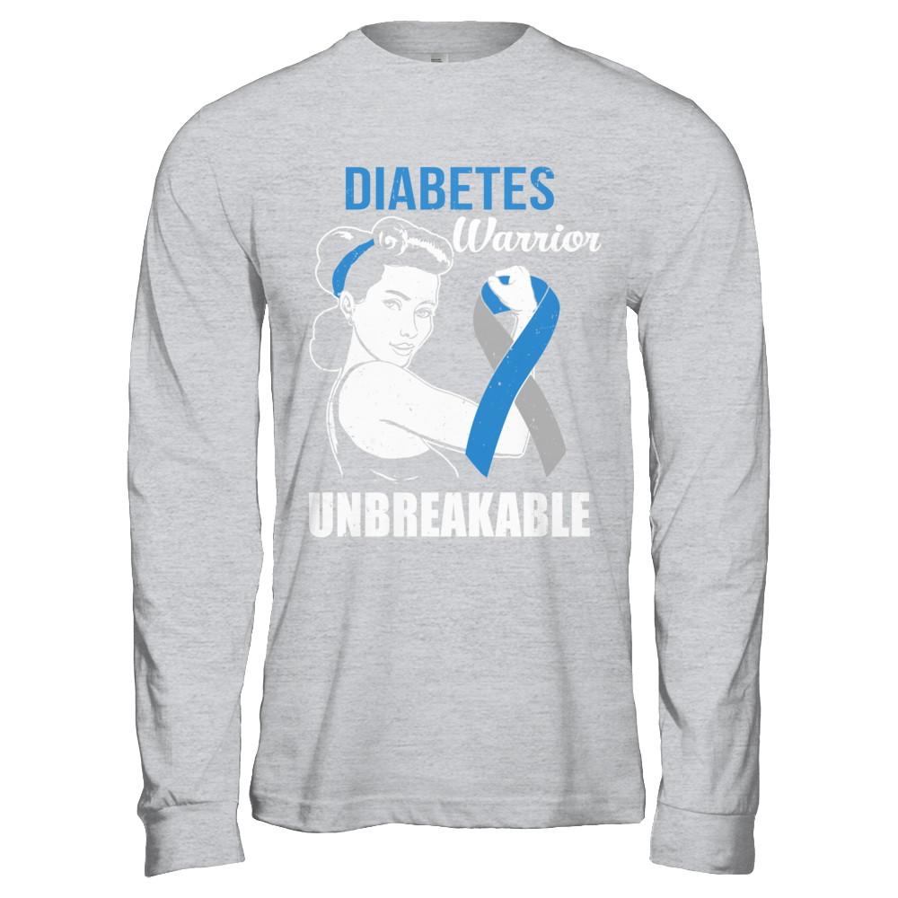 Diabetes Warrior Unbreakable Diabetes Awareness-T-Shirt & Hoodie-Long Sleeve T-Shirt-Sport Grey