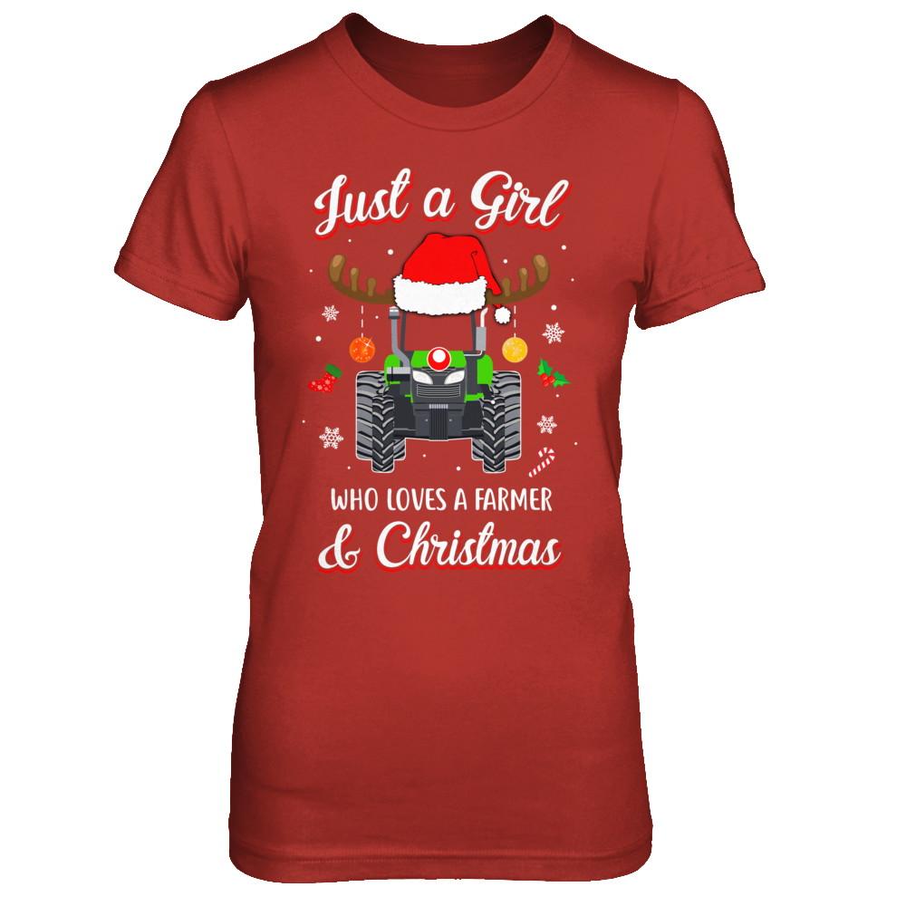Just A Girl Who Loves A Farmer And Christmas-T-Shirt & Sweatshirt-Women's T-Shirt-Red