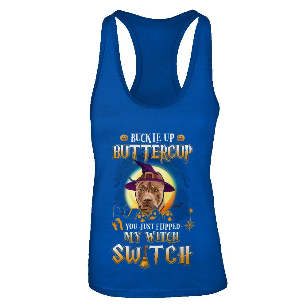 Buckle Up Buttercup Halloween Witch Pit bull Costume-T-Shirt & Tank Top-Women's Ideal Racerback Tank-Royal
