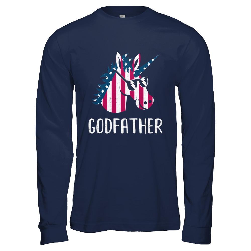 Patriotic Godfather Unicorn Americorn 4Th Of July-T-Shirt & Hoodie-Long Sleeve T-Shirt-Navy