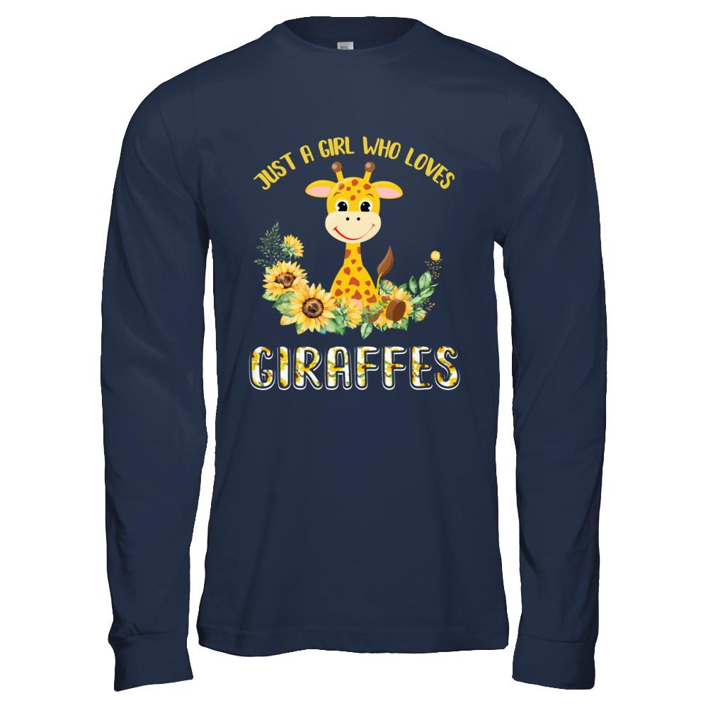 Just A Girl Who Loves Giraffes And Sunflowers-T-Shirt & Hoodie-Long Sleeve T-Shirt-Navy