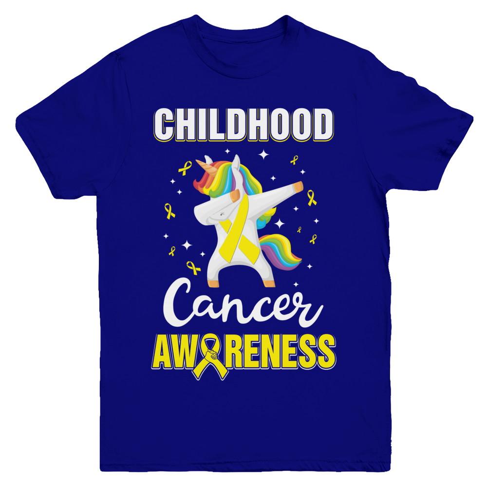 Childhood Cancer Awareness Cute Unicorn Warrior Youth-Youth Shirt-Youth T-Shirt-Navy
