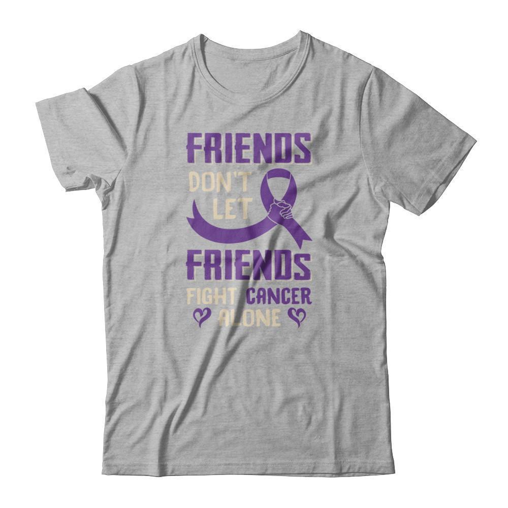 Friends Don't Let Friends Fight Cancer Alone Purple Violet Awareness-T-Shirt & Tank Top-Premium T-Shirt-Heather Gray